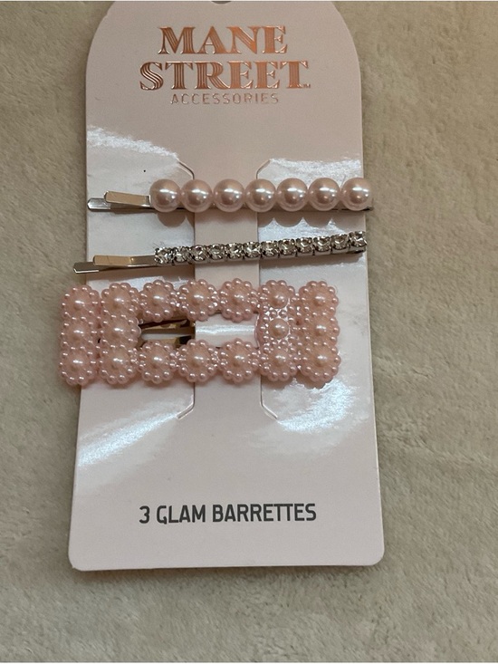 Mane Street Accessories - Mane Street Pink Pearl & Rhinestone Hair Barrettes - Set of 3